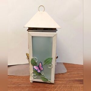 Vintage Glass and Metal 3D Butterfly Tealight Lantern